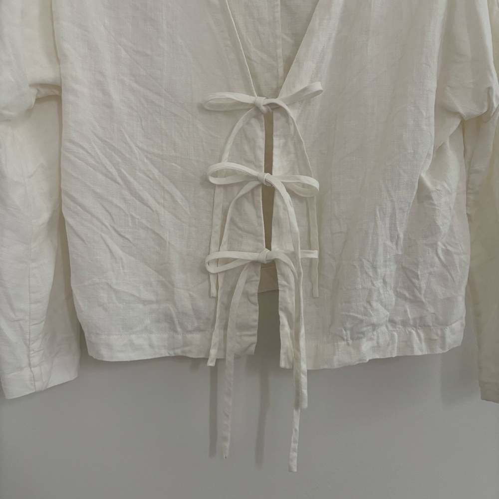 Zii Ropa White Linen Open Front Vera String Top - image 6